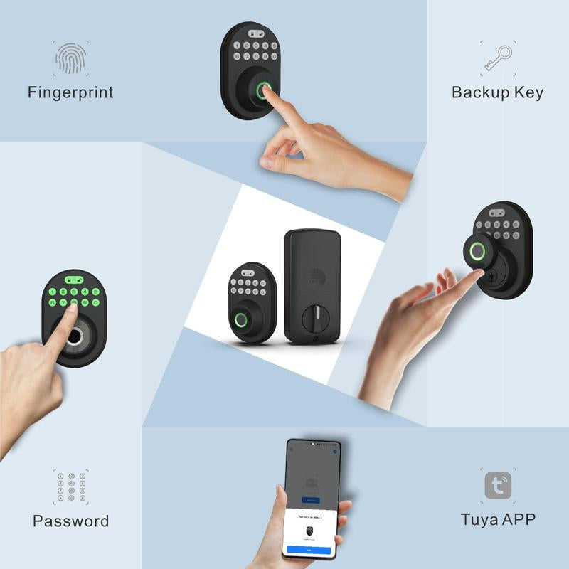 Smart Lock, Combination Lock, 1 Set 4 in 1 Function Keyless Entry Lock, Fingerprint / PIN Code / Mechanical Key / APP, Suitable for Apartment Home Office, Easy to Install, Household Supplies