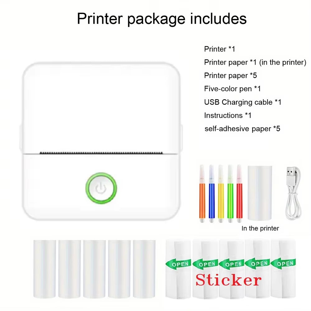 Inkless Mini Pocket Printer - Portable Thermal Sticker Maker for Photos & Notes