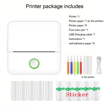 Inkless Mini Pocket Printer - Portable Thermal Sticker Maker for Photos & Notes