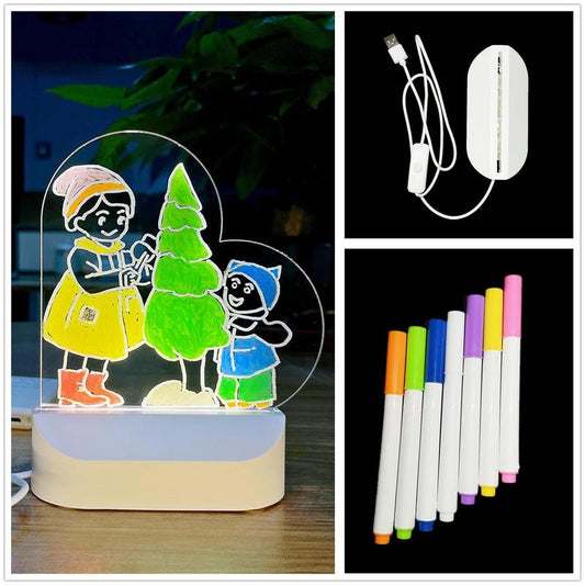 Glowing Acrylic Dry Erase Board with Light, with 7 Colored Markers,Light up Dry Erase Board with Stand as a Glow Memo LED Letter Message Board , for Office School Home Eye-Catching Signs for Christmas/Birthday Parties