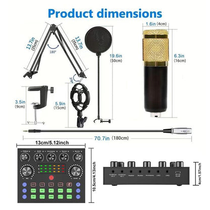 Ultimate Podcast Equipment Bundle: BM-800 Condenser Microphone, Sound Card & Live Sound Control for Recording, Gaming, and Singing