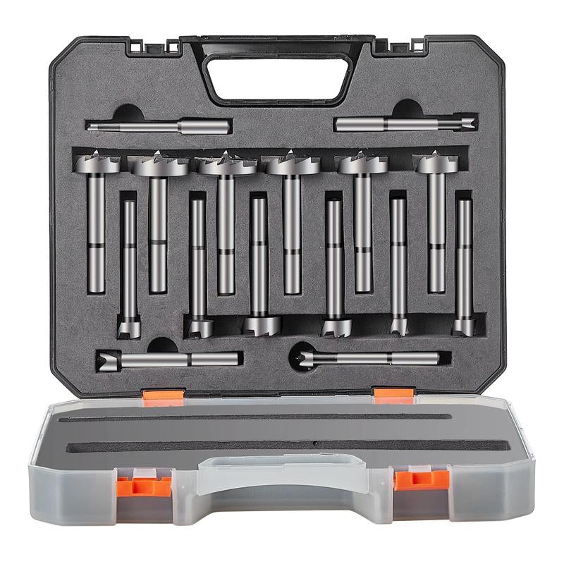 VEVOR Forstner Drill Bit Set for Woodworking 16 Pcs, 1/4" to 1-5/8", Carbon Steel, with Universal round Shank, Forstner Drill Bit for Wood and Composite Board