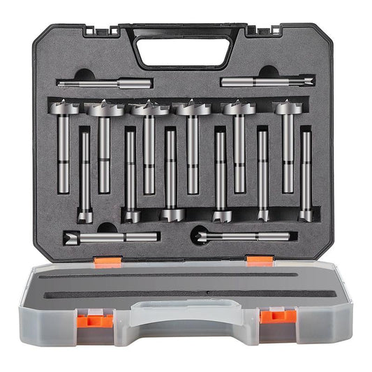 VEVOR Forstner Drill Bit Set for Woodworking 16 Pcs, 1/4" to 1-5/8", Carbon Steel, with Universal round Shank, Forstner Drill Bit for Wood and Composite Board