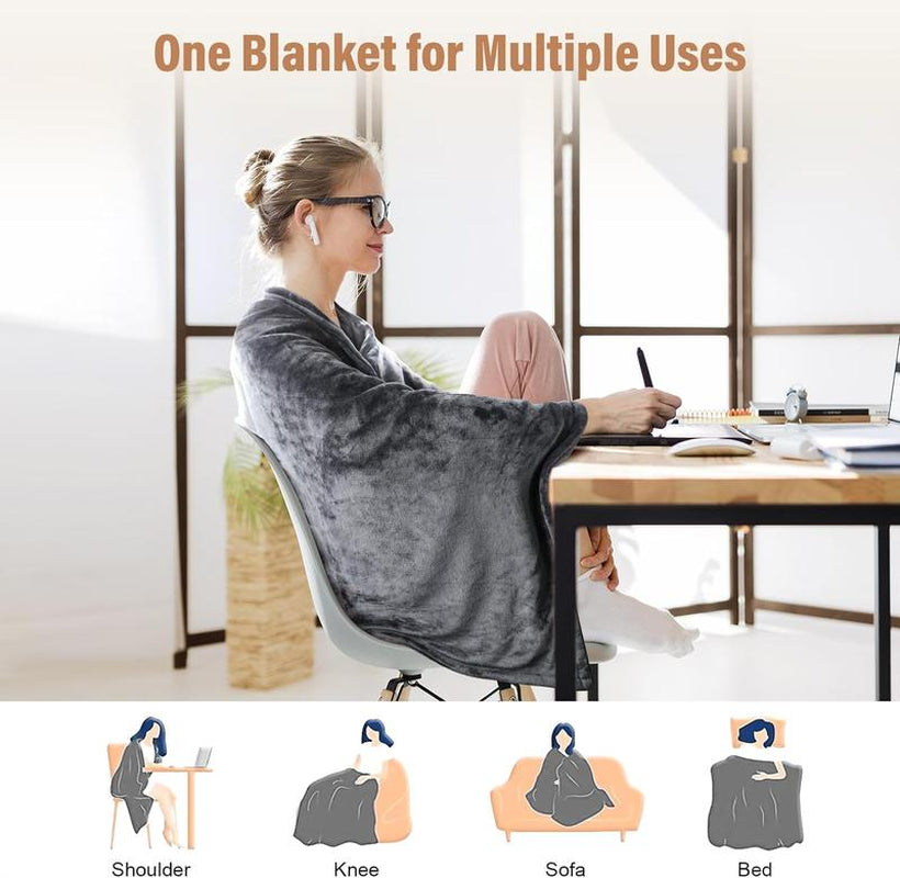 Wearable Electric Heating Blanket Shawl with 5000mAh Rechargeable Battery, 3-Temperature Settings, and USB Power - Portable Flannel Throw for Home, Office, Camping, and Travel, Ideal Fall/Winter Gift