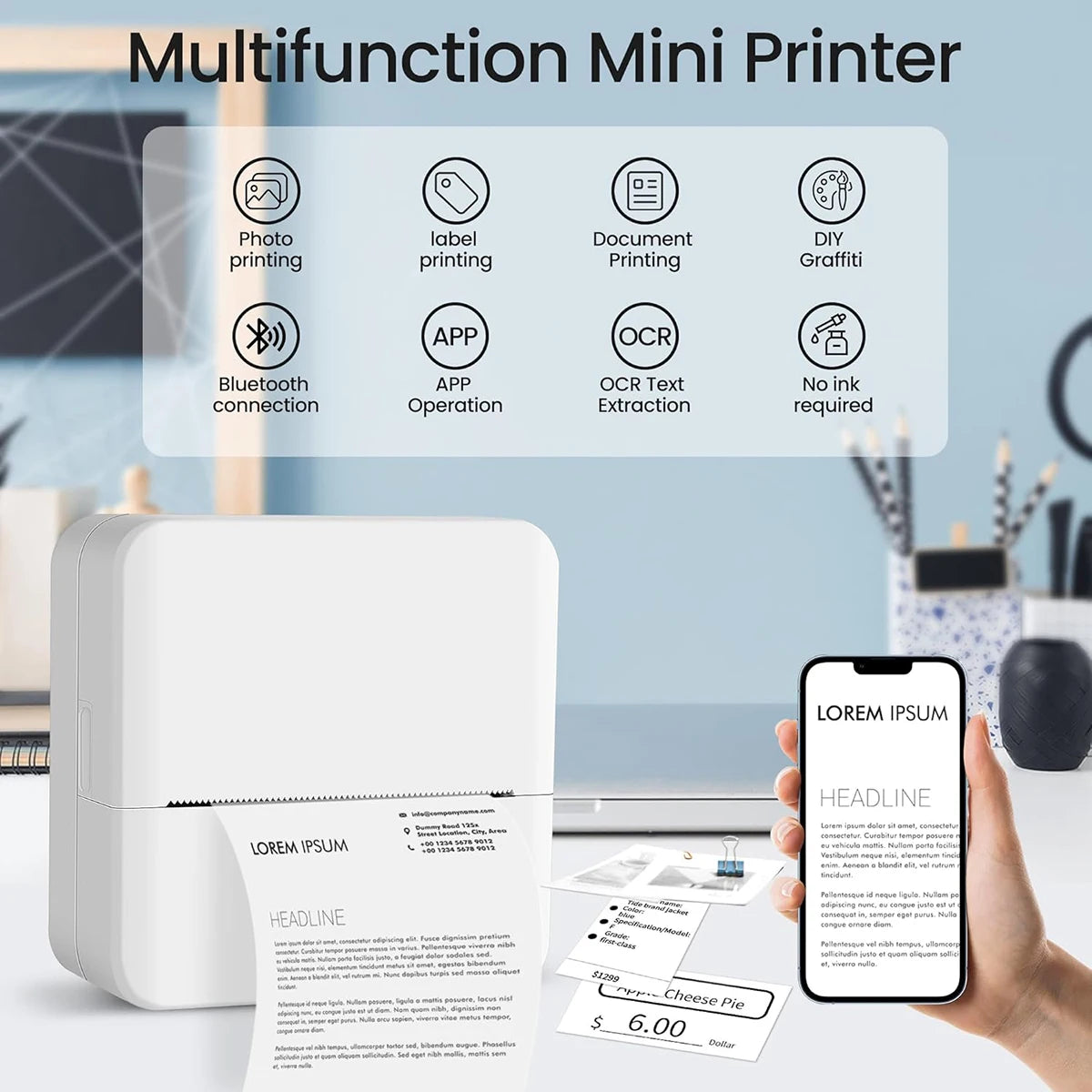 Inkless Mini Pocket Printer - Portable Thermal Sticker Maker for Photos & Notes