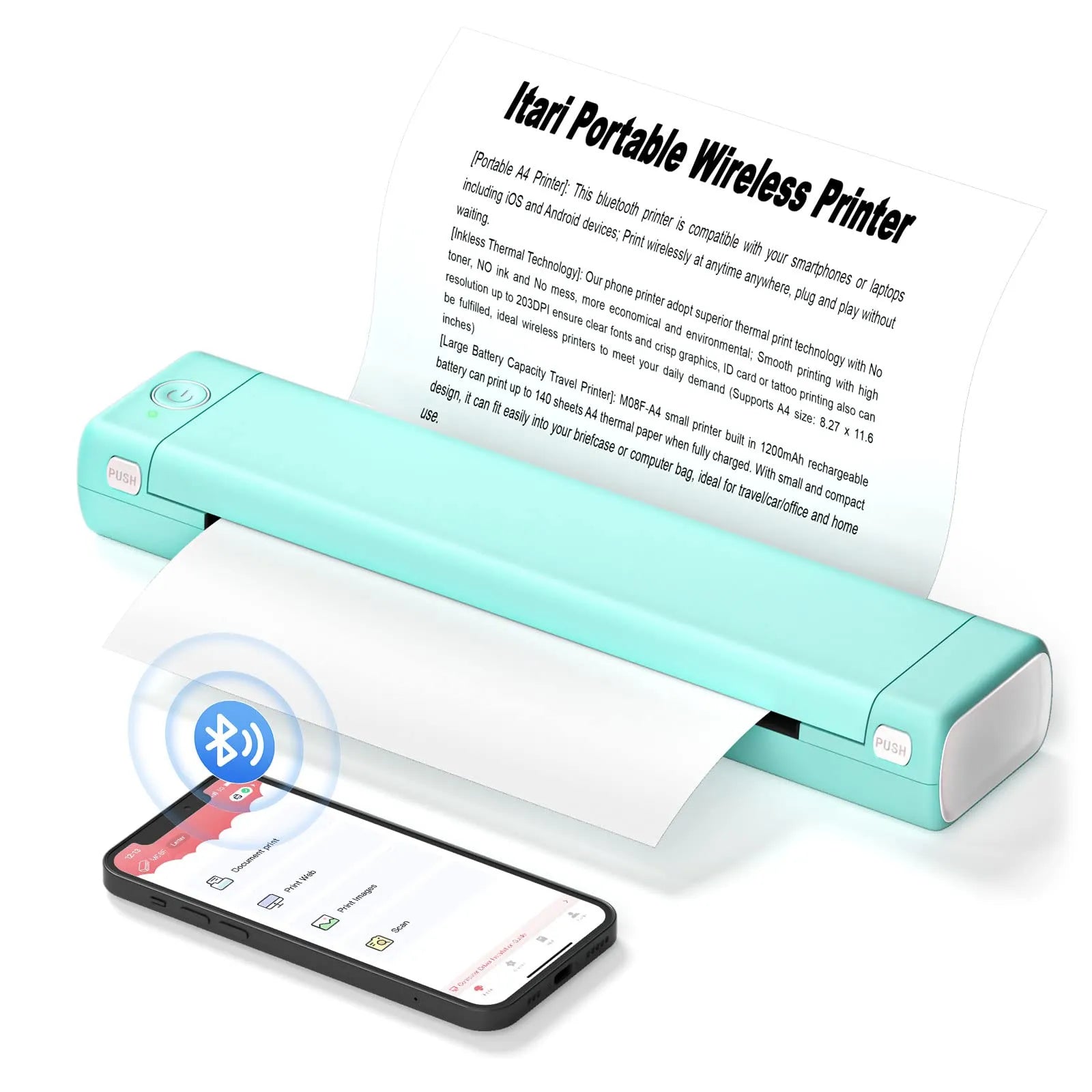 M08F Portable Wireless Printer Bluetooth Phone Printer for Home Use A4 Mobile Printer for Laptops Inkless Travel Thermal Printer