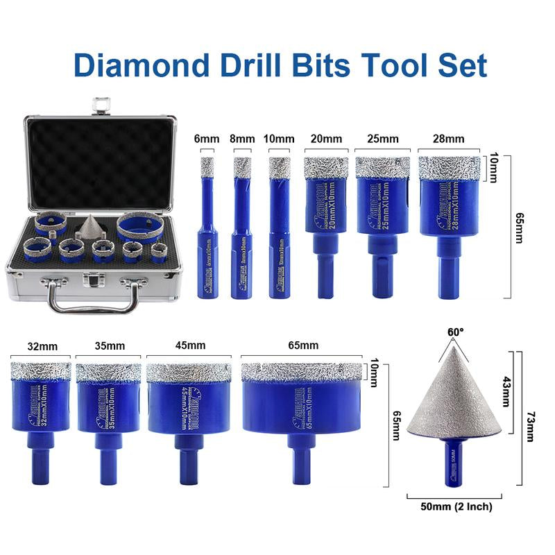 SHDIATOOL Diamond Drill Core Bits Set for Porcelain,Triangle Shank Hole Saw Cutter for Tile Marble Ceramic Granite