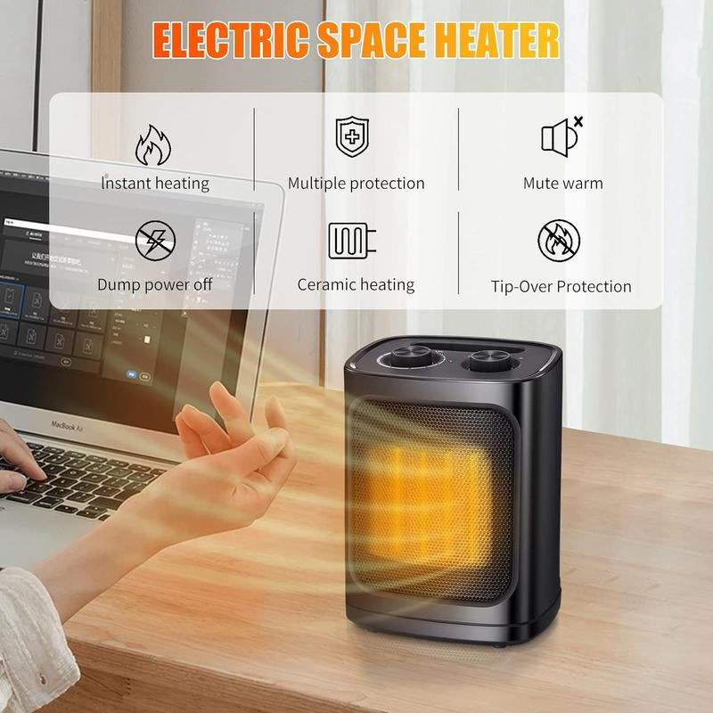 Portable Electric Space Heater with Ceramic Fan, 3 Operating Modes, Adjustable Thermostat, and Safety Features. ETL Certified for Indoor Use.