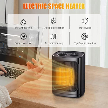 Portable Electric Space Heater with Ceramic Fan, 3 Operating Modes, Adjustable Thermostat, and Safety Features. ETL Certified for Indoor Use.