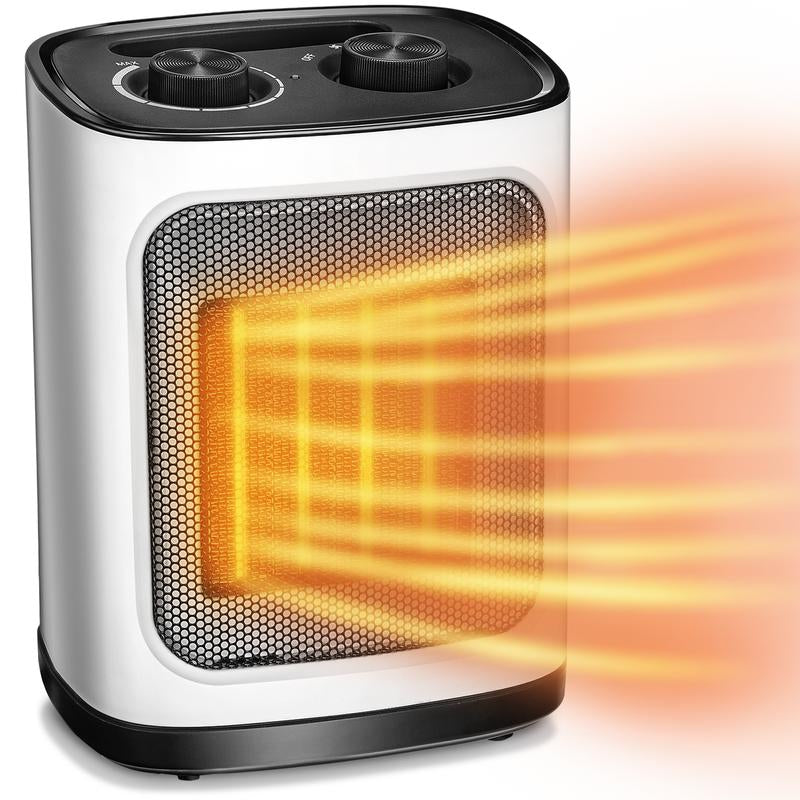 Portable Electric Space Heater with Ceramic Fan, 3 Operating Modes, Adjustable Thermostat, and Safety Features. ETL Certified for Indoor Use.