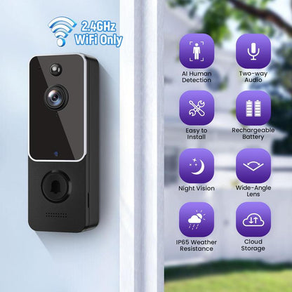 Stay connected and secure with our Wireless Video Doorbell! 🎥🔔 Enjoy 1080P HD video, AI human detection, 2-way talk, and night vision. Easy to install and perfect for any weather! #HomeSecurity #SmartHome