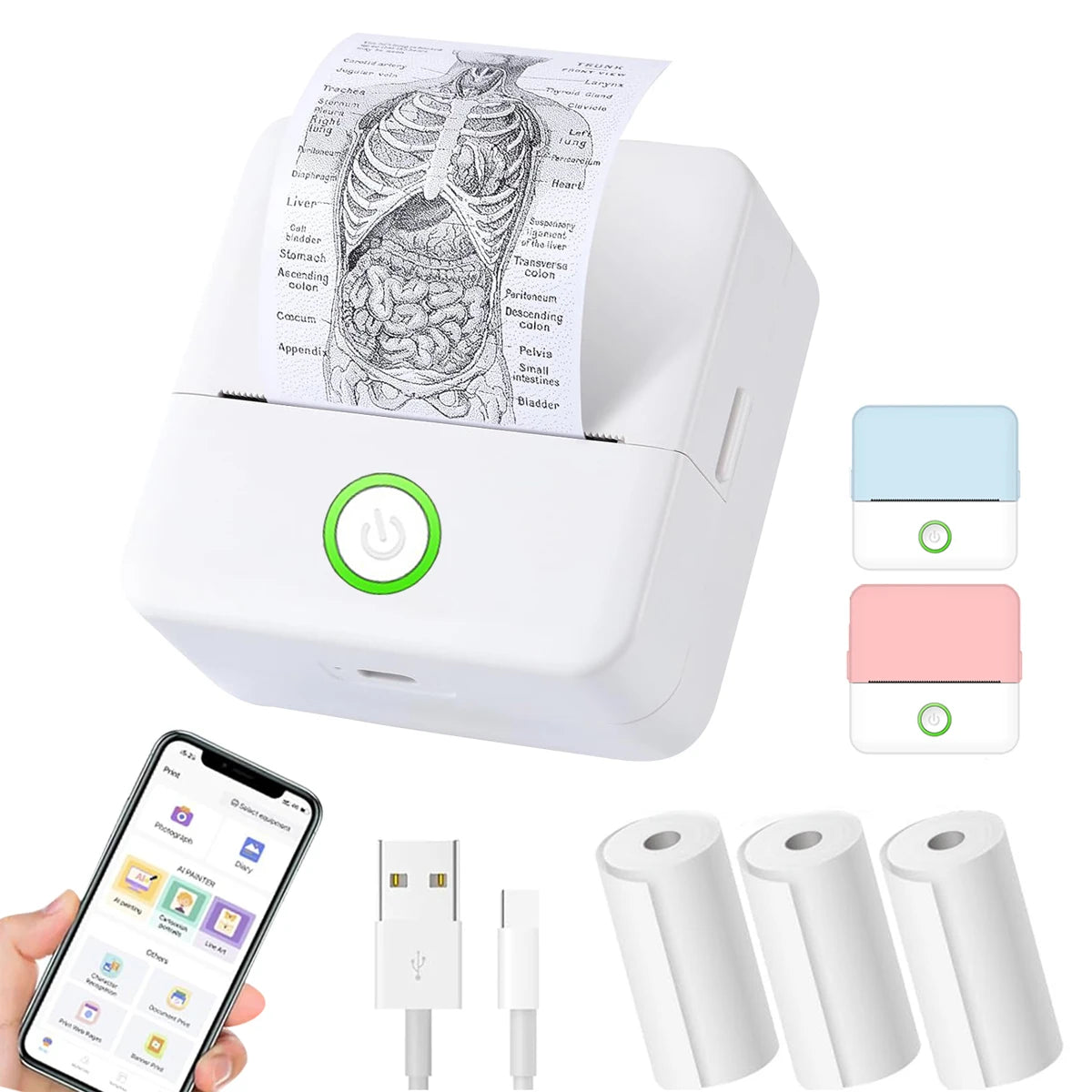 Inkless Mini Pocket Printer - Portable Thermal Sticker Maker for Photos & Notes