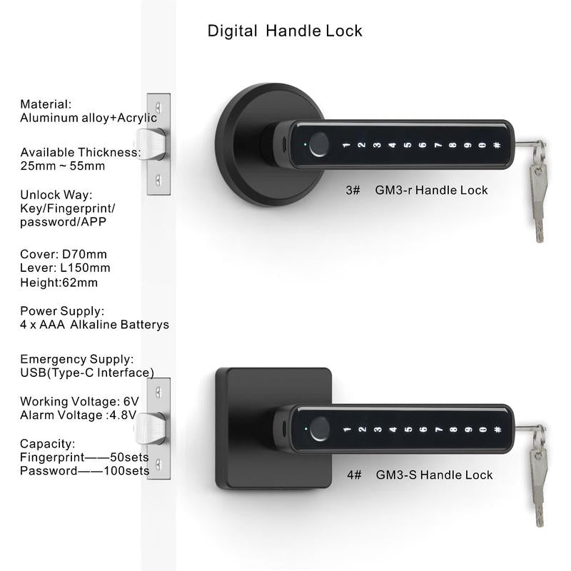 Smart Lock, Combination Lock, 1 Set 4 in 1 Function Keyless Entry Lock, Fingerprint / PIN Code / Mechanical Key / APP, Suitable for Apartment Home Office, Easy to Install, Household Supplies