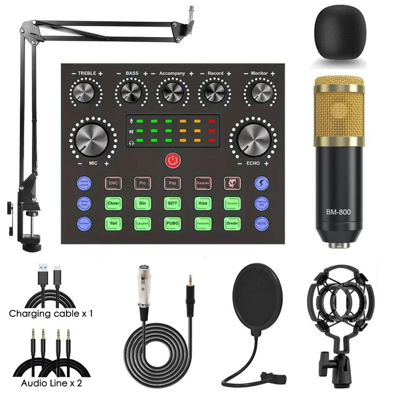 Ultimate Podcast Equipment Bundle: BM-800 Condenser Microphone, Sound Card & Live Sound Control for Recording, Gaming, and Singing