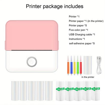 Inkless Mini Pocket Printer - Portable Thermal Sticker Maker for Photos & Notes