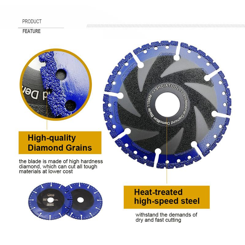 SHDIATOOL 4.5" Diamond Cutting Blade - Versatile Metal Cut-Off Wheel for Rebar, Sheet Metal, Angle Iron & Stainless Steel, 7/8" Arbor