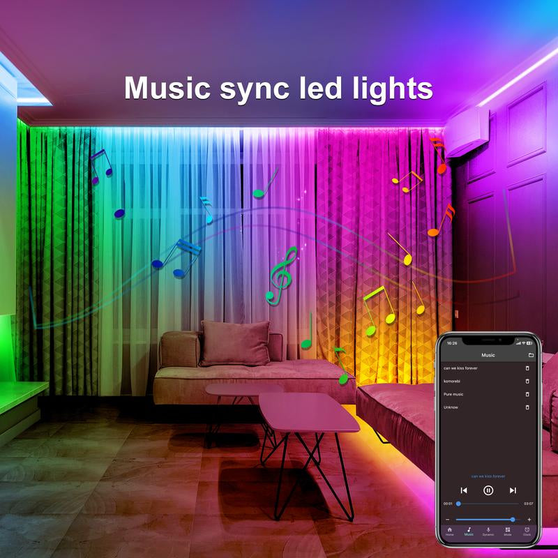 Smart LED Rope Lights - 100FT & 50FT RGB Color Changing Strip with App & Remote Control, Music Sync for Bedroom Ambiance