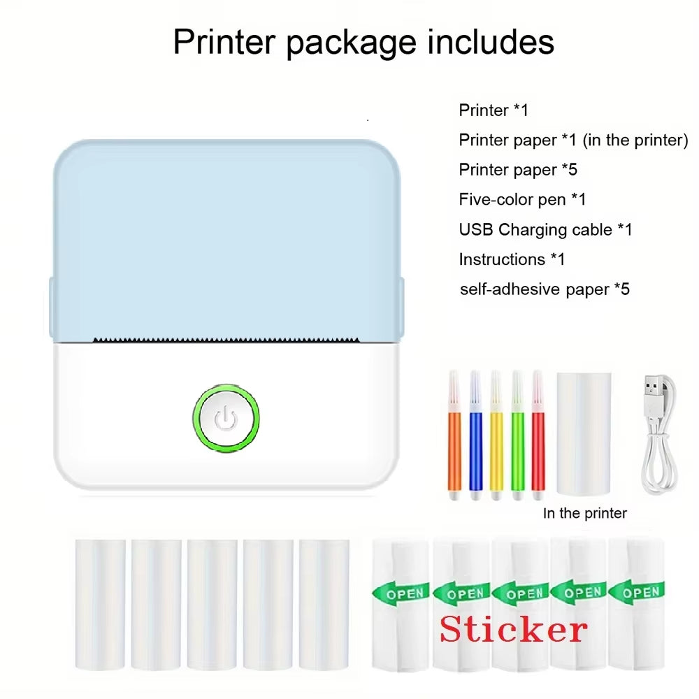 Inkless Mini Pocket Printer - Portable Thermal Sticker Maker for Photos & Notes