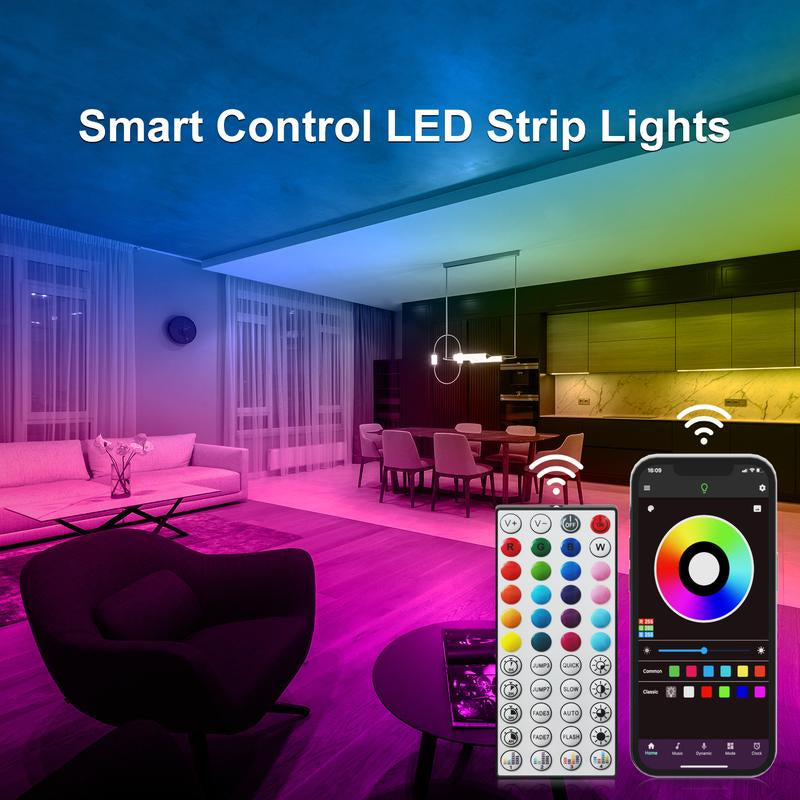 Smart LED Rope Lights - 100FT & 50FT RGB Color Changing Strip with App & Remote Control, Music Sync for Bedroom Ambiance