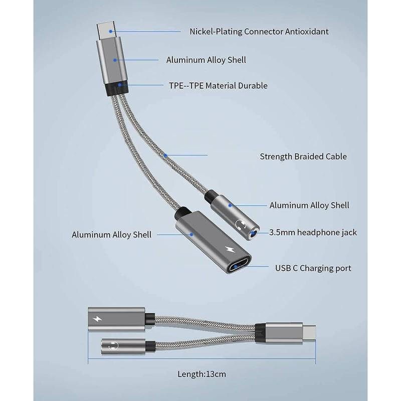 USB-C to AUX Adapter for Galaxy S24 Series and Pixel Devices, Featuring PD 60W Fast Charging and Stereo Earphone Compatibility