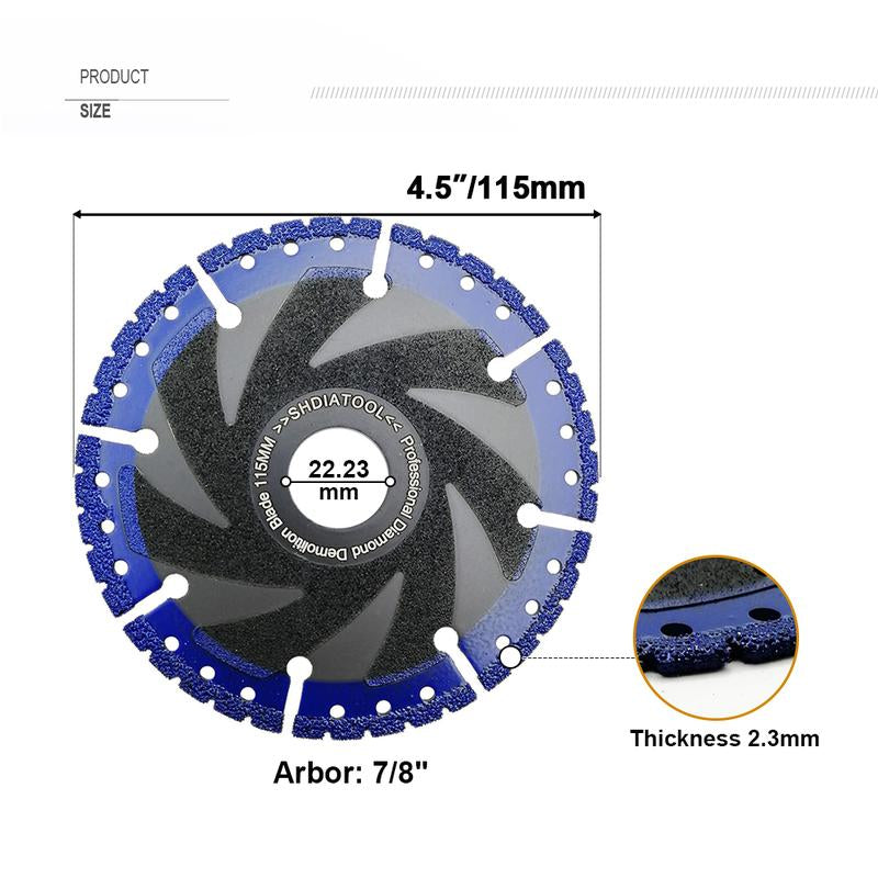 SHDIATOOL 4.5" Diamond Cutting Blade - Versatile Metal Cut-Off Wheel for Rebar, Sheet Metal, Angle Iron & Stainless Steel, 7/8" Arbor