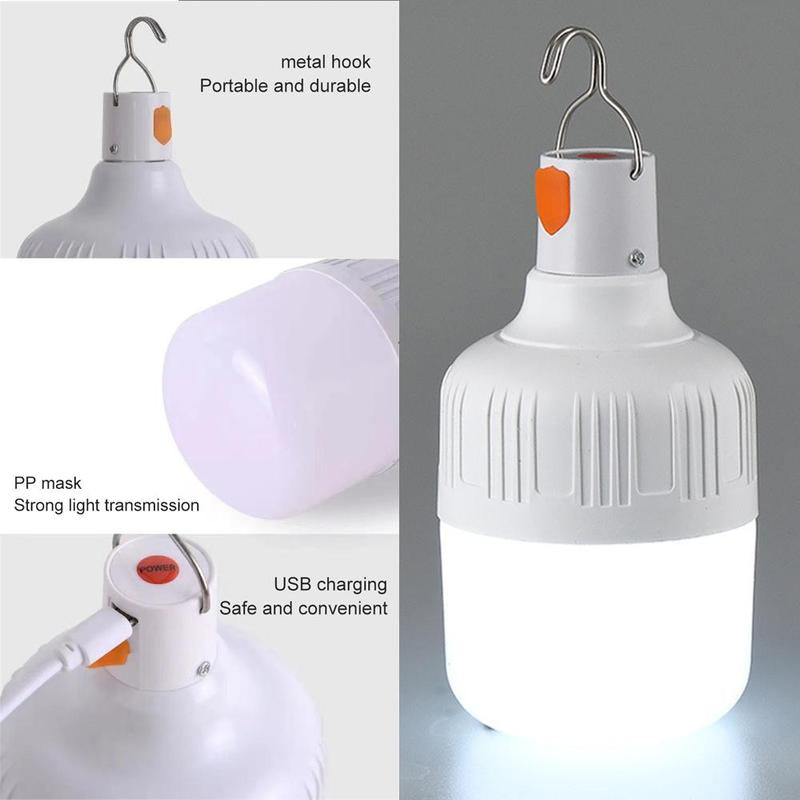 Versatile USB Rechargeable Portable LED Bulb - Rainproof Emergency Light with 3 Modes for Camping, Fishing, and Outdoor Gatherings