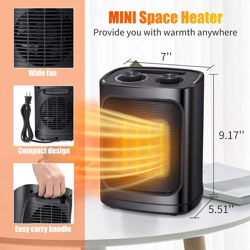 Portable Electric Space Heater with Ceramic Fan, 3 Operating Modes, Adjustable Thermostat, and Safety Features. ETL Certified for Indoor Use.