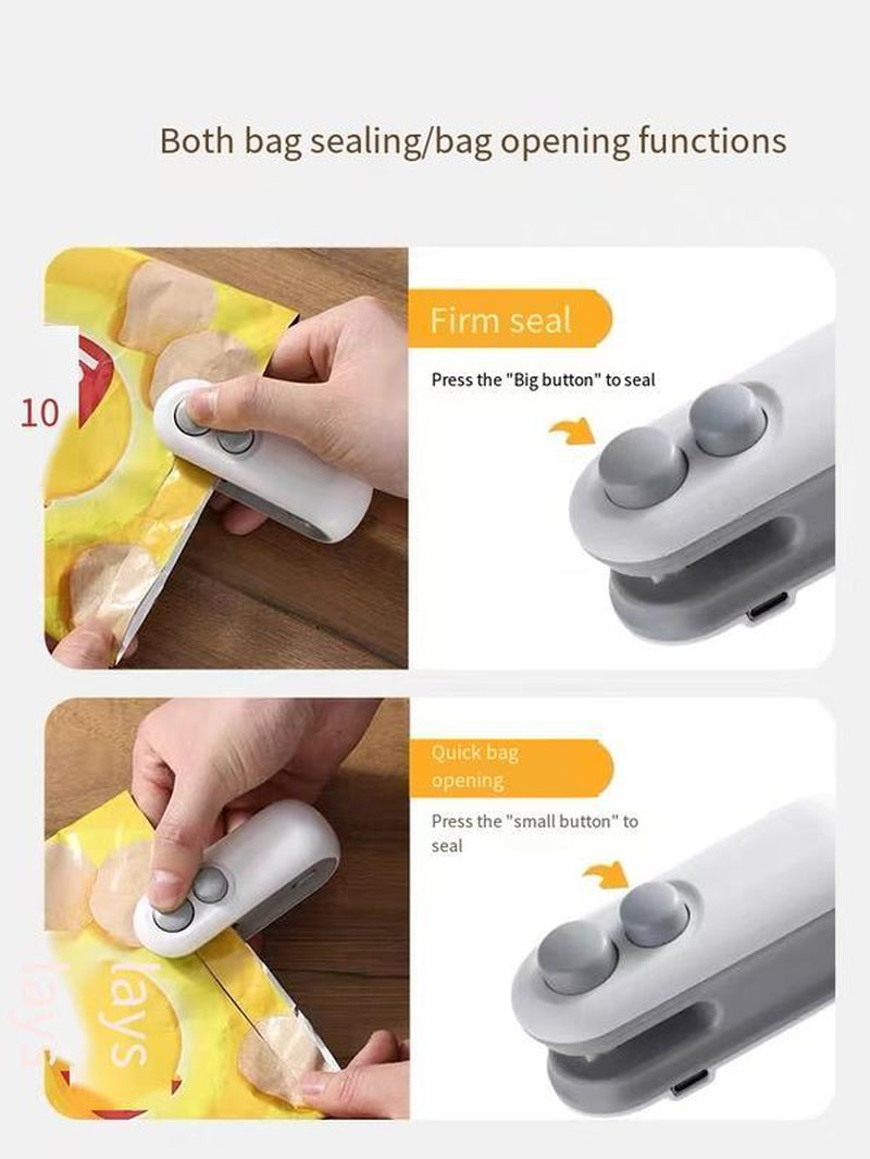 USB-C Rechargeable Mini Bag Sealer with Cutter & Magnet - 2 in 1 Heat Seal Resealer for Snack & Plastic Bags