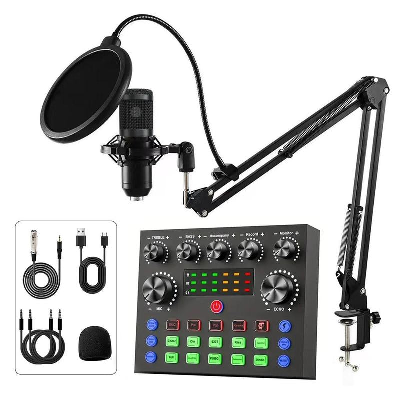 Ultimate Podcast Equipment Bundle: BM-800 Condenser Microphone, Sound Card & Live Sound Control for Recording, Gaming, and Singing