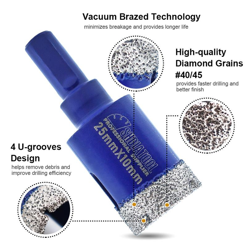 SHDIATOOL Diamond Drill Core Bits Set for Porcelain,Triangle Shank Hole Saw Cutter for Tile Marble Ceramic Granite