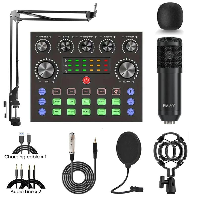 Ultimate Podcast Equipment Bundle: BM-800 Condenser Microphone, Sound Card & Live Sound Control for Recording, Gaming, and Singing