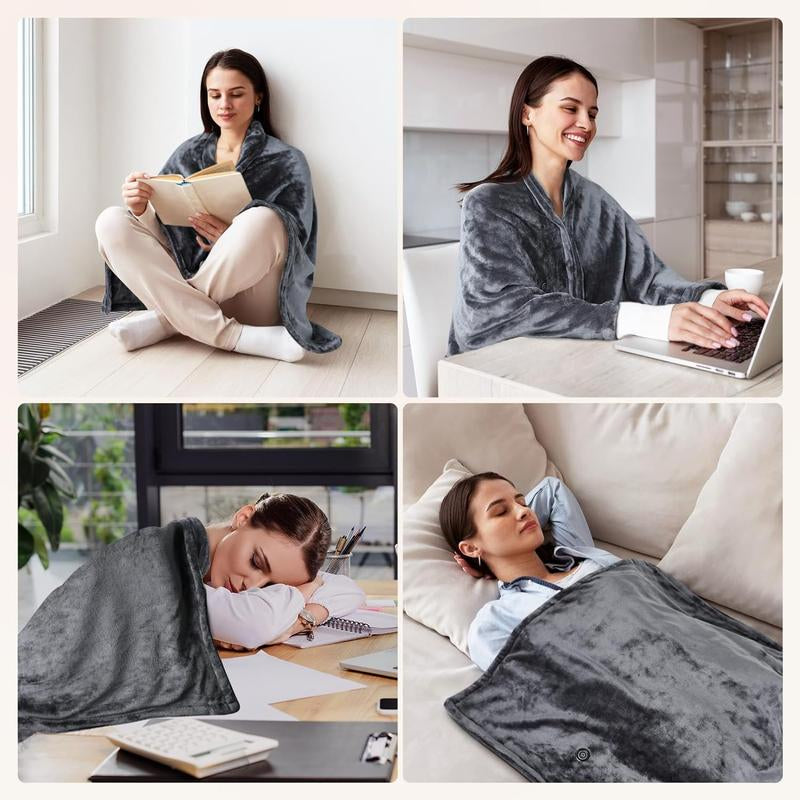 Wearable Electric Heating Blanket Shawl with 5000mAh Rechargeable Battery, 3-Temperature Settings, and USB Power - Portable Flannel Throw for Home, Office, Camping, and Travel, Ideal Fall/Winter Gift