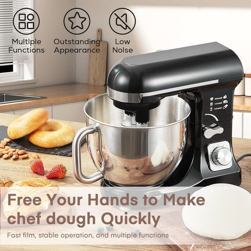 Stand Mixer Fohere, with Double Dough Hook, Wire Whip & Beater, 6+ P Speed Tilt-Head Food Mixer, Pouring Shield for Home Cooking, Dishwasher Safe Stainless Steel Bowl with Handle