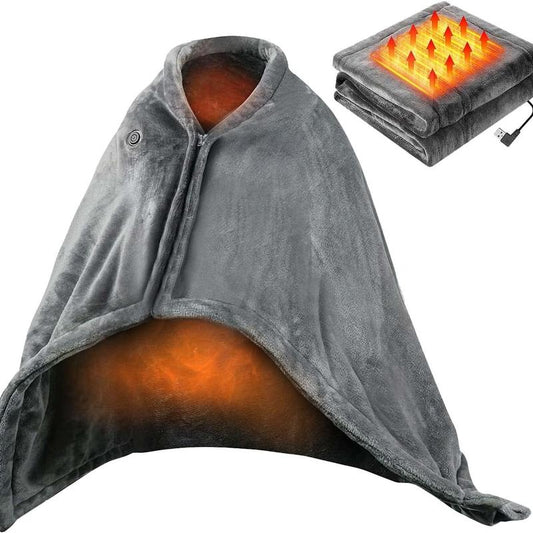 Wearable Electric Heating Blanket Shawl with 5000mAh Rechargeable Battery, 3-Temperature Settings, and USB Power - Portable Flannel Throw for Home, Office, Camping, and Travel, Ideal Fall/Winter Gift