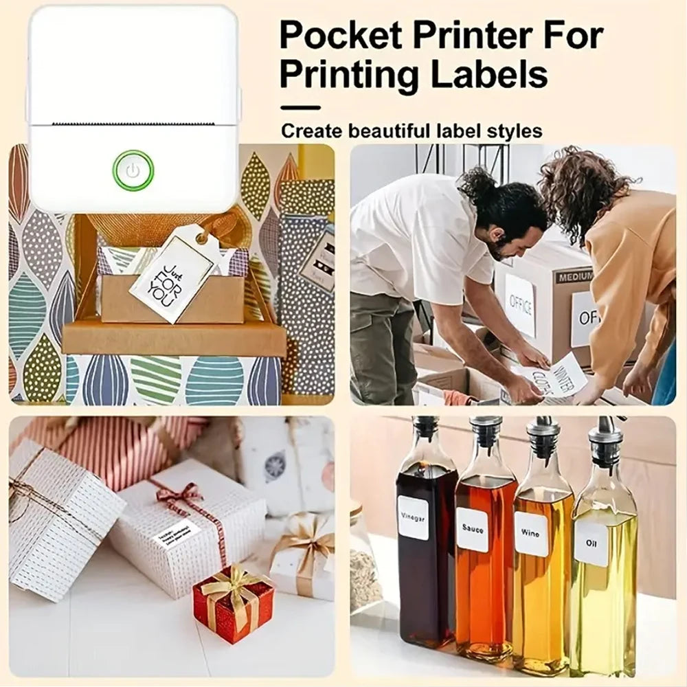 Inkless Mini Pocket Printer - Portable Thermal Sticker Maker for Photos & Notes