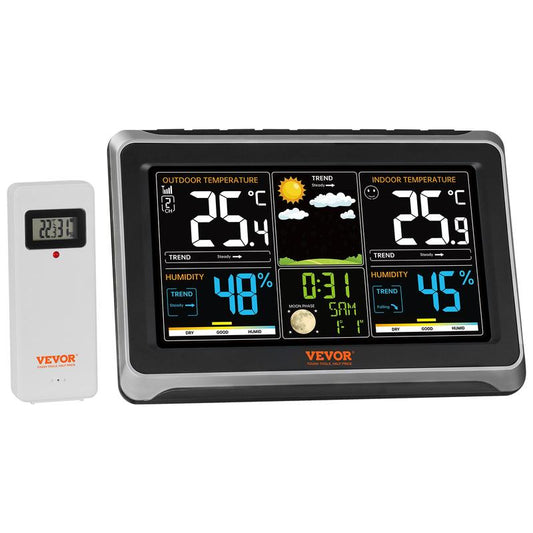 VEVOR Wireless Digital Weather Station with 7.5" Color Display, Atomic Clock, Adjustable Backlight, and Forecast Alerts - Perfect for Home Use!