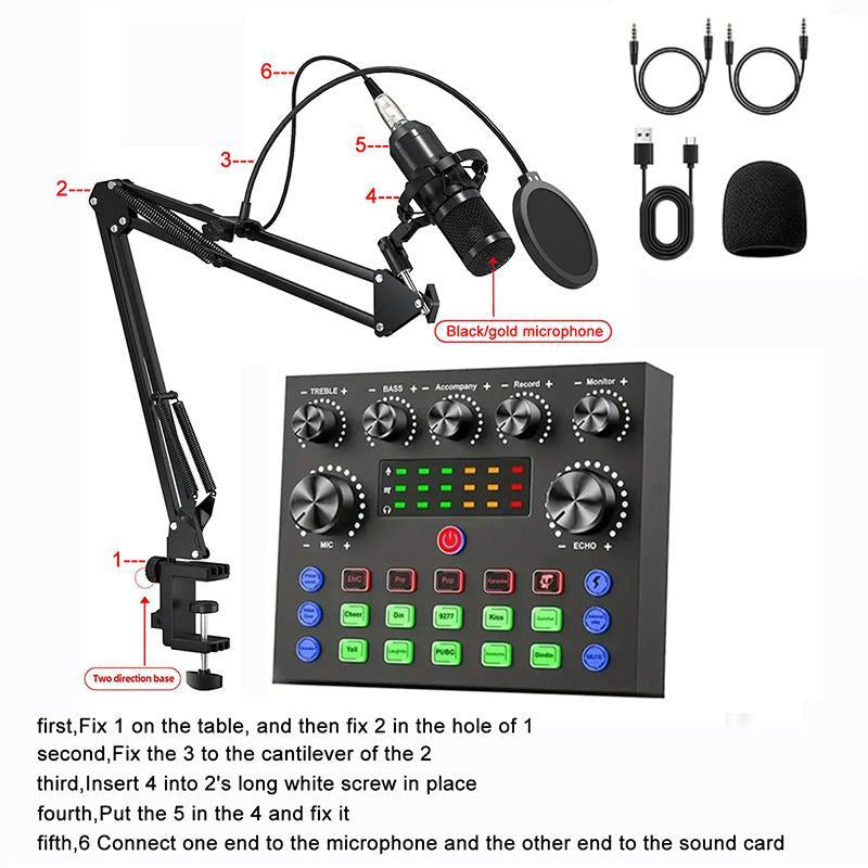 Ultimate Podcast Equipment Bundle: BM-800 Condenser Microphone, Sound Card & Live Sound Control for Recording, Gaming, and Singing