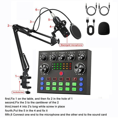 Ultimate Podcast Equipment Bundle: BM-800 Condenser Microphone, Sound Card & Live Sound Control for Recording, Gaming, and Singing