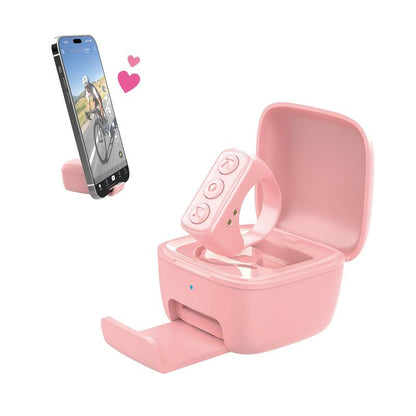 Xring Scrolling Ring Bluetooth Remote Control with Phone Holder,Bluetooth Phone Remote for Camera Selfie, Video Record, Music Control, Smart Ring for Iphone, Ipad, Android, Pink Smartphone Accessories