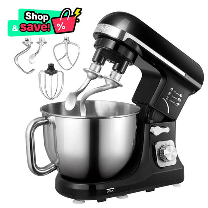 Stand Mixer Fohere, with Double Dough Hook, Wire Whip & Beater, 6+ P Speed Tilt-Head Food Mixer, Pouring Shield for Home Cooking, Dishwasher Safe Stainless Steel Bowl with Handle