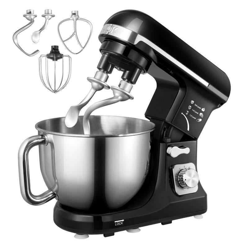 Stand Mixer Fohere, with Double Dough Hook, Wire Whip & Beater, 6+ P Speed Tilt-Head Food Mixer, Pouring Shield for Home Cooking, Dishwasher Safe Stainless Steel Bowl with Handle